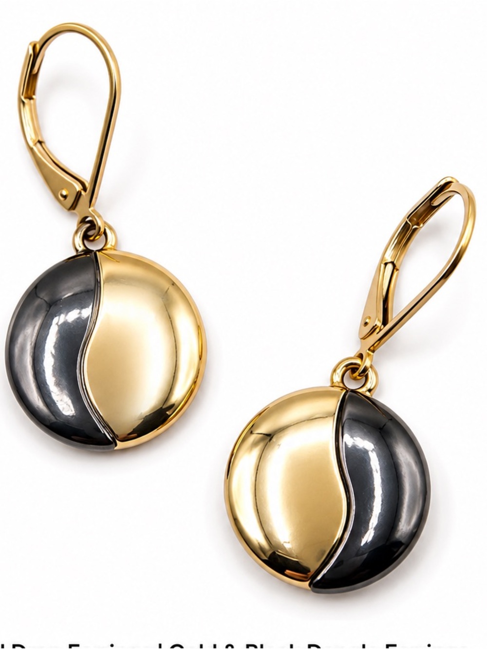 Two-Tone Gold & Black Round Drop Earrings | Leverback